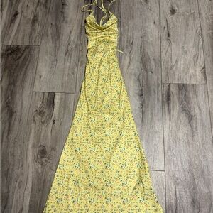 SHEIN Floral Yellow Maxi Dress- Womens Small